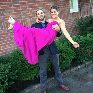 Side 8 Allure sweetheart strapless a-line bridesmaid dress. Bright raspberry